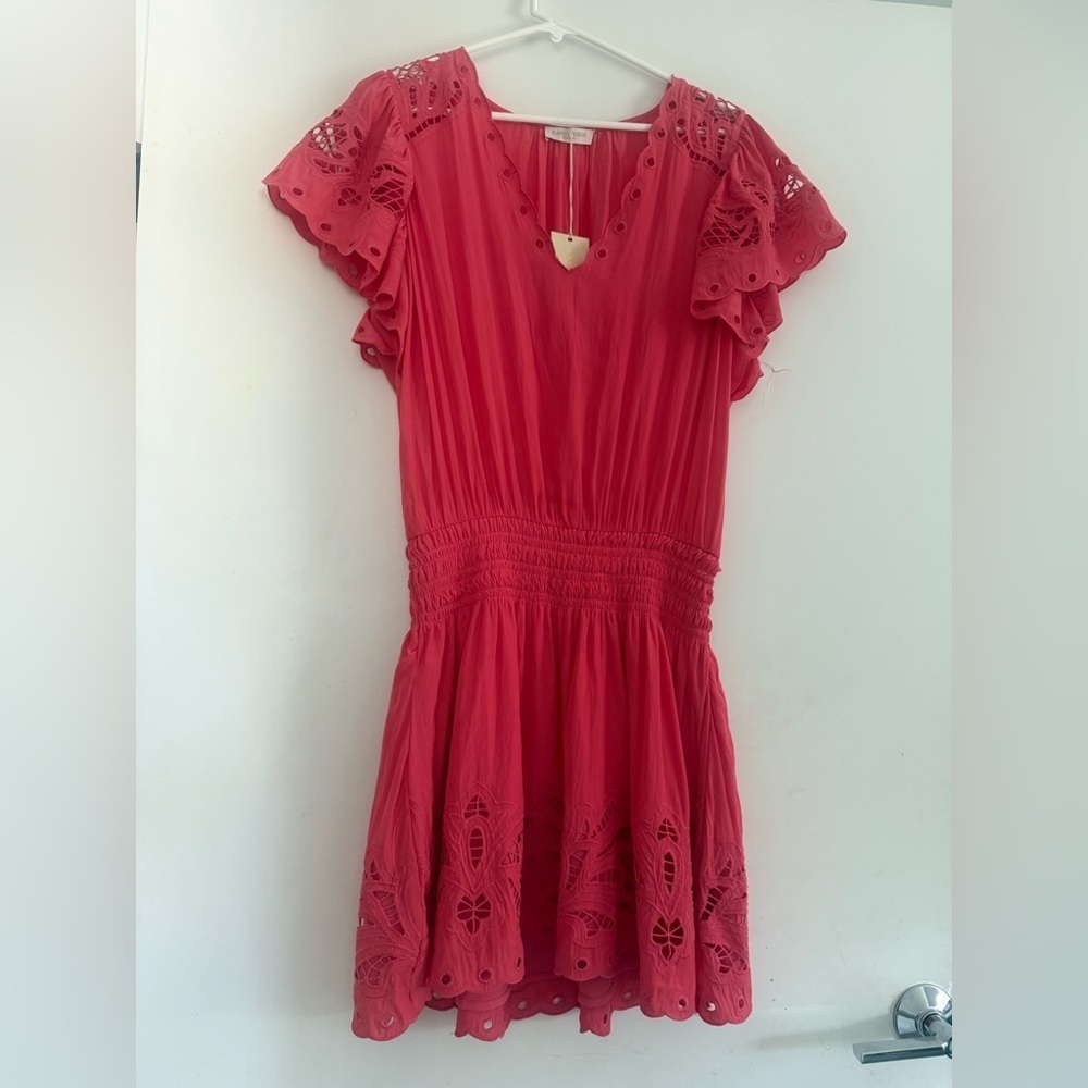 Ramy Brook Rochelle Eyelet Mini Dress In Punch Size L - Picture 2 of 5